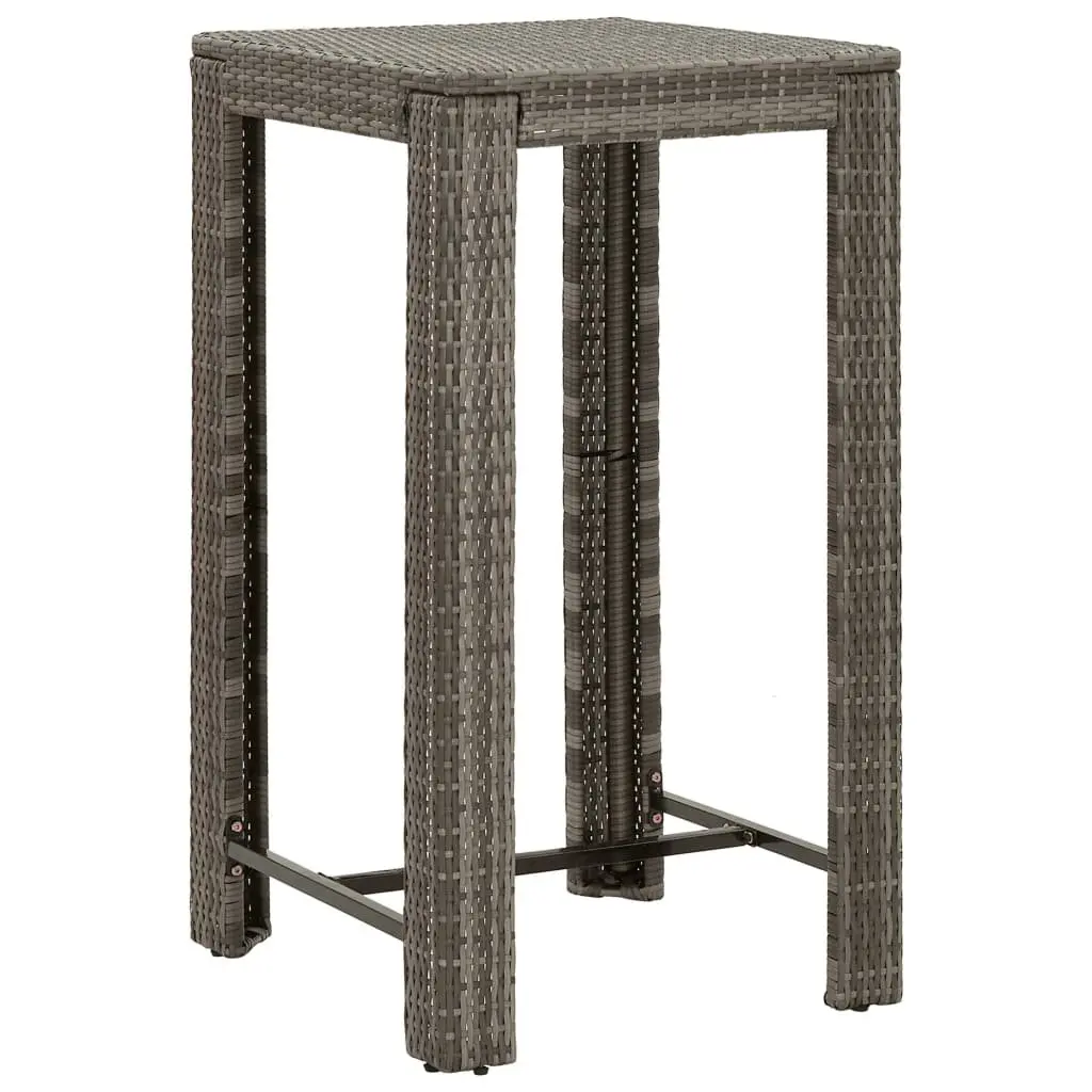 Garden Bar Set PE Rattan 3 Piece Outdoor Furniture Patio Grey with Cushions