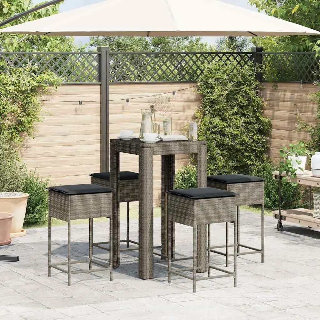 Garden Bar Set PE Rattan 5 Piece Grey Outdoor Patio Furniture