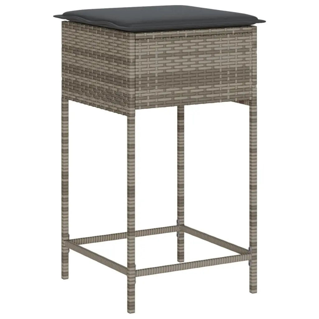 Garden Bar Set PE Rattan 3 Piece Outdoor Furniture with Cushions Grey Steel Frame
