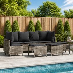 5 Piece Grey Rattan Outdoor Sofa Set for Patios
