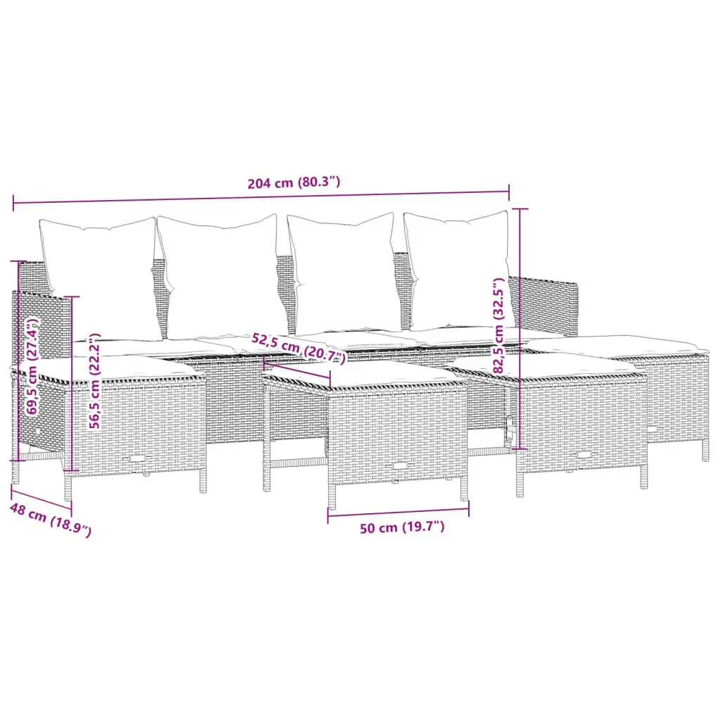 5 Piece Outdoor Garden Sofa Set Grey PE Rattan with Cushions