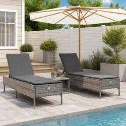 Set of 2 Grey Sun Loungers with Cushions for Outdoor Use