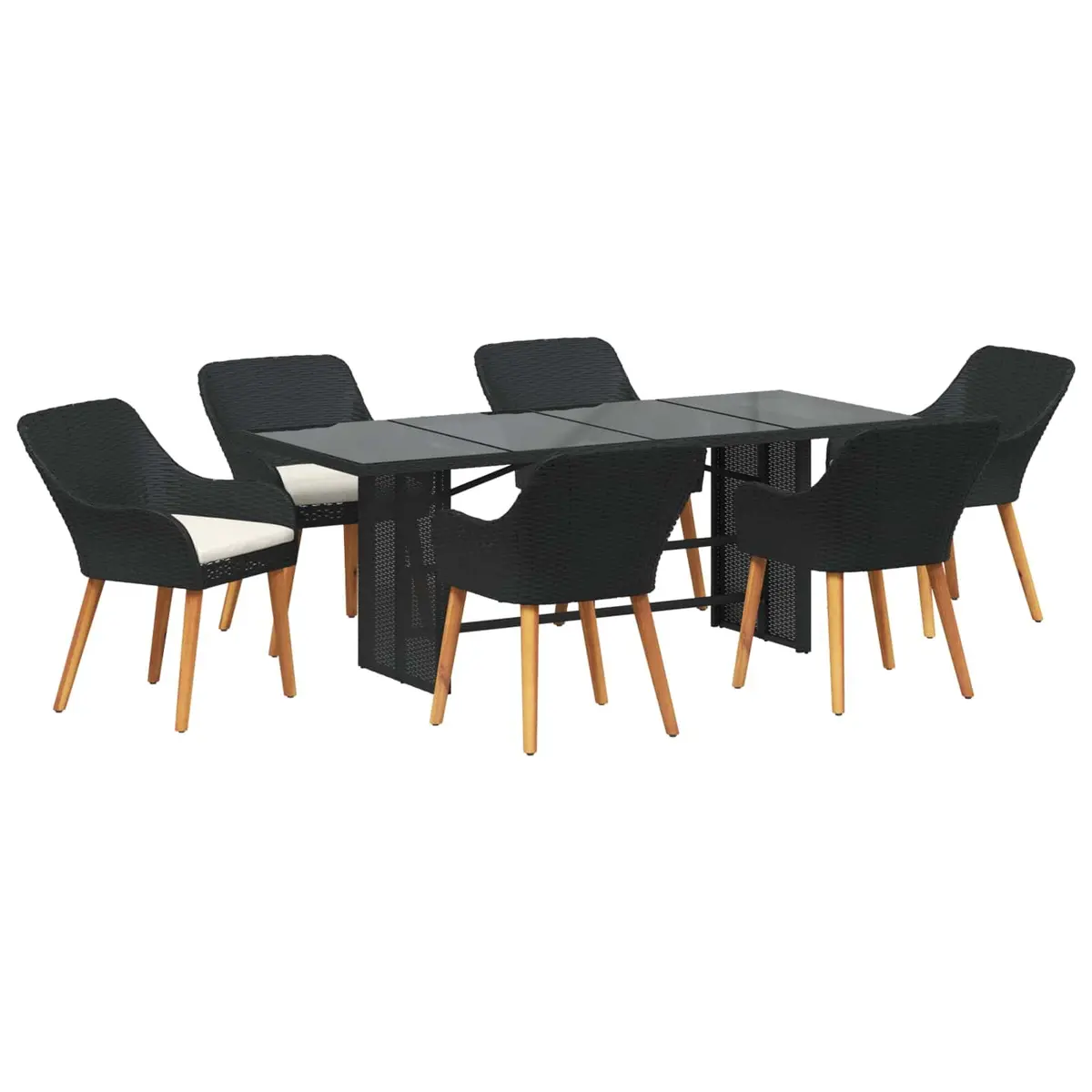 Garden Dining Set 7 Piece Outdoor Furniture Poly Rattan Black with Cushion