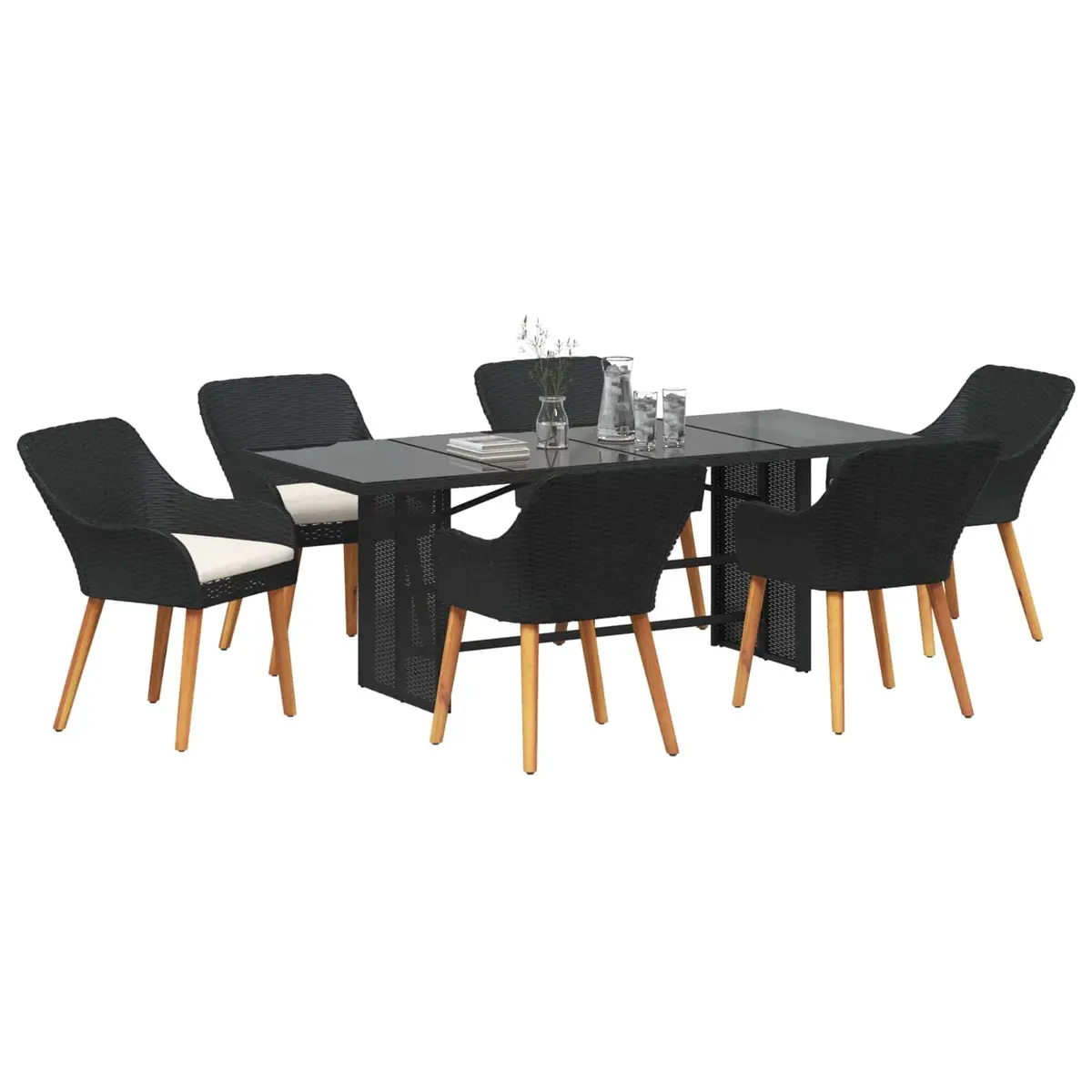 Garden Dining Set 7 Piece Outdoor Furniture Poly Rattan Black with Cushion