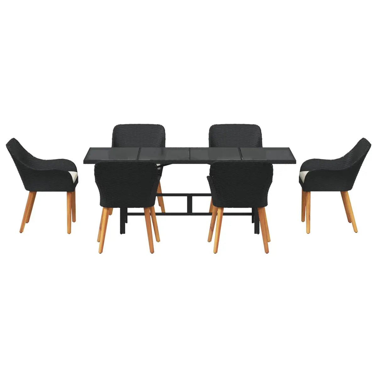 Garden Dining Set 7 Piece Outdoor Furniture Poly Rattan Black with Cushion