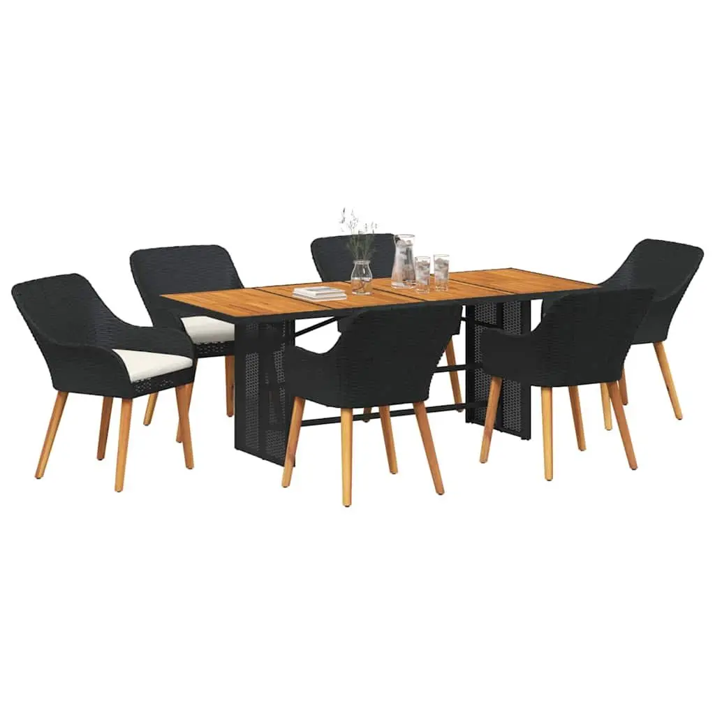 Outdoor Dining Set 7pc Black Poly Rattan Chairs