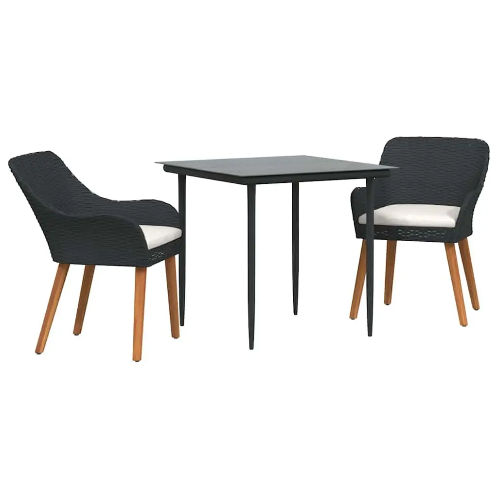 Garden Dining Set Poly Rattan 3 Pieces Black Outdoor Furniture Table Chair