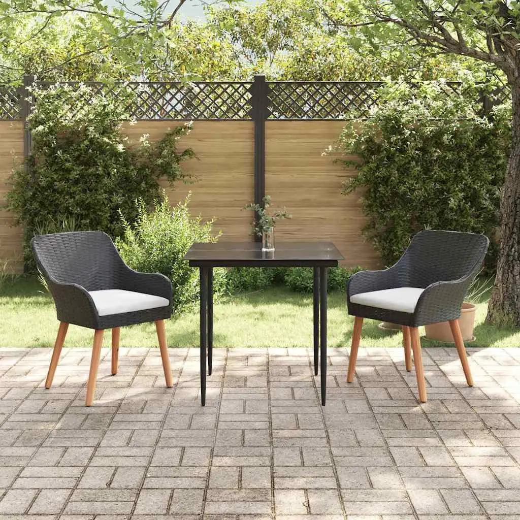 Garden Dining Set Poly Rattan 3 Pieces Black Outdoor Furniture Table Chair