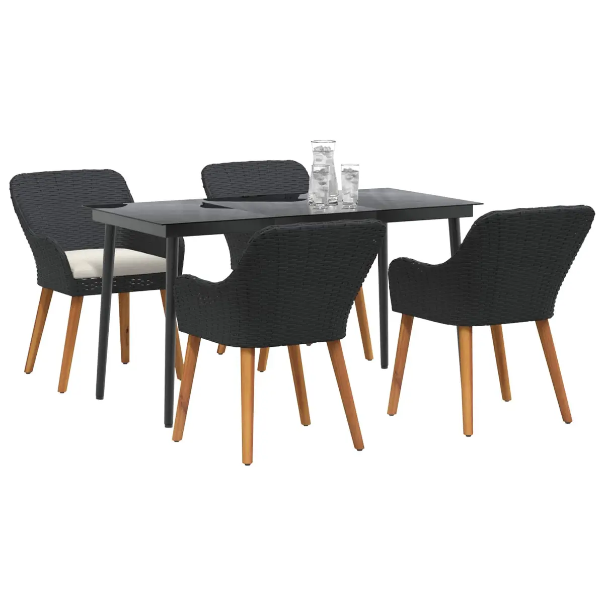 5 Piece Garden Dining Set Poly Rattan Black Outdoor Furniture Table Chairs