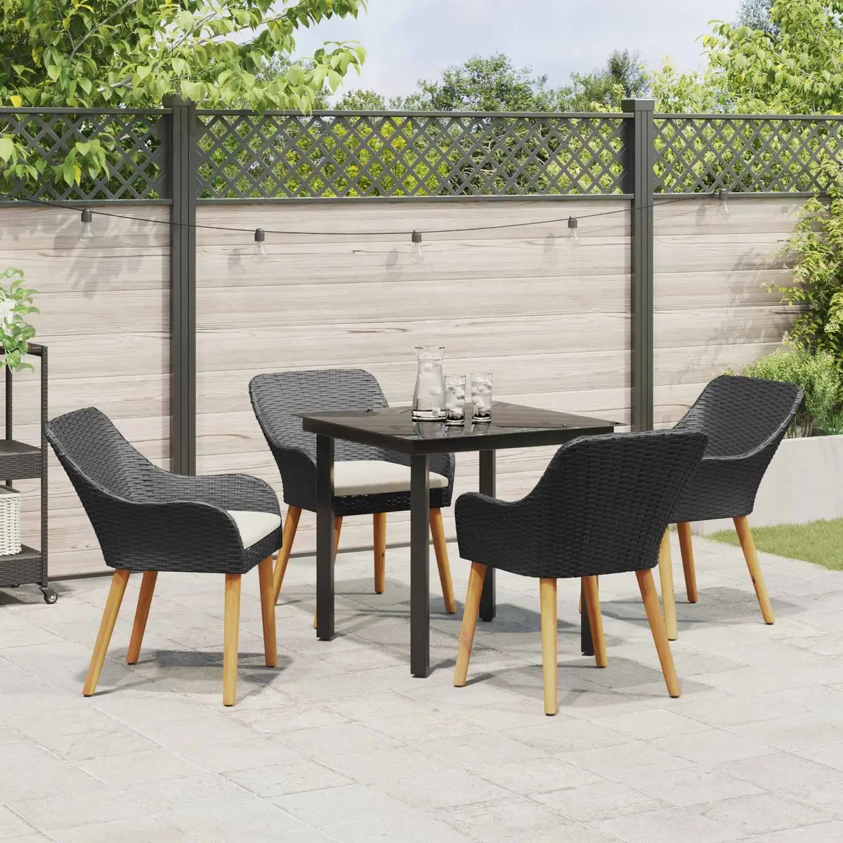 Garden Dining Set Poly Rattan 5 Piece Outdoor Patio Furniture Black