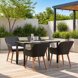 Garden Dining Set 5 Pieces Black Poly Rattan Patio Furniture Outdoor Table