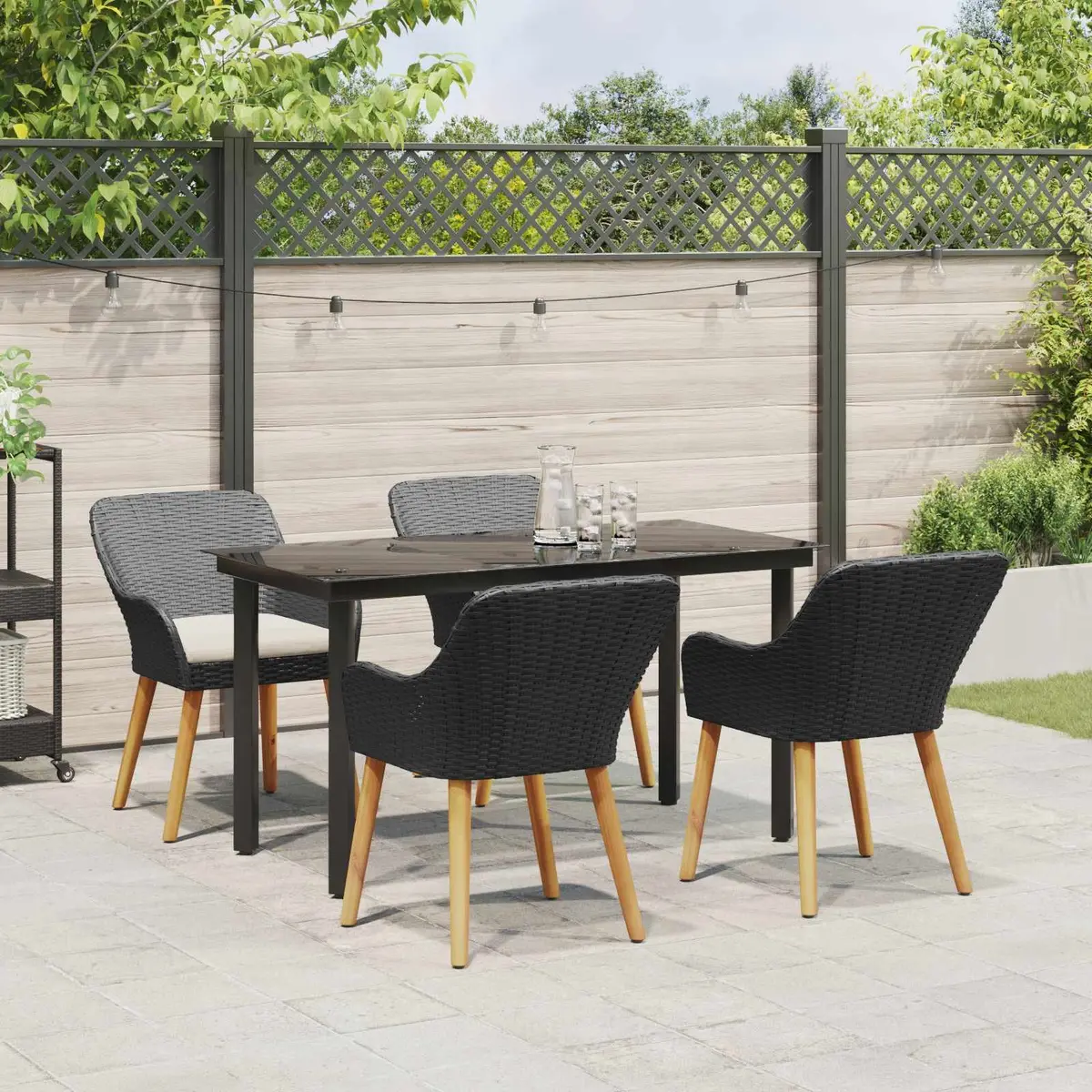 Garden Dining Set 5 Pieces Black Poly Rattan Patio Furniture Outdoor Table