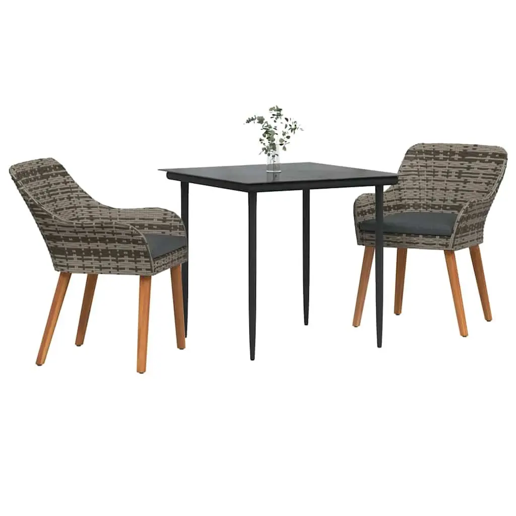 Garden Dining Set Poly Rattan 3 Piece Outdoor Furniture Grey Table Chairs
