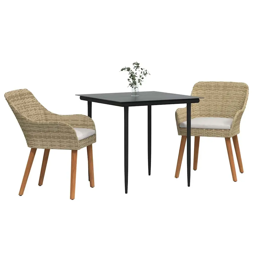 Garden Dining Set Poly Rattan 3 Piece Outdoor Furniture Beige with Cushions