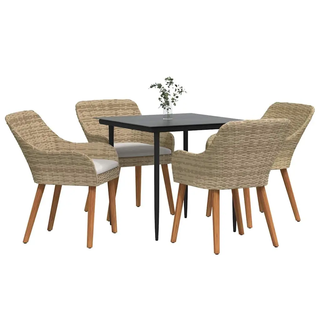 Garden Dining Set Poly Rattan 5 Pieces Outdoor Furniture Patio Beige