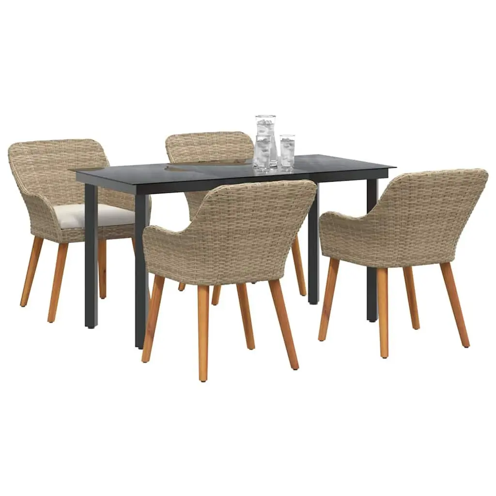 Outdoor Dining Set Poly Rattan 5 Piece Garden Furniture with Cushions Beige