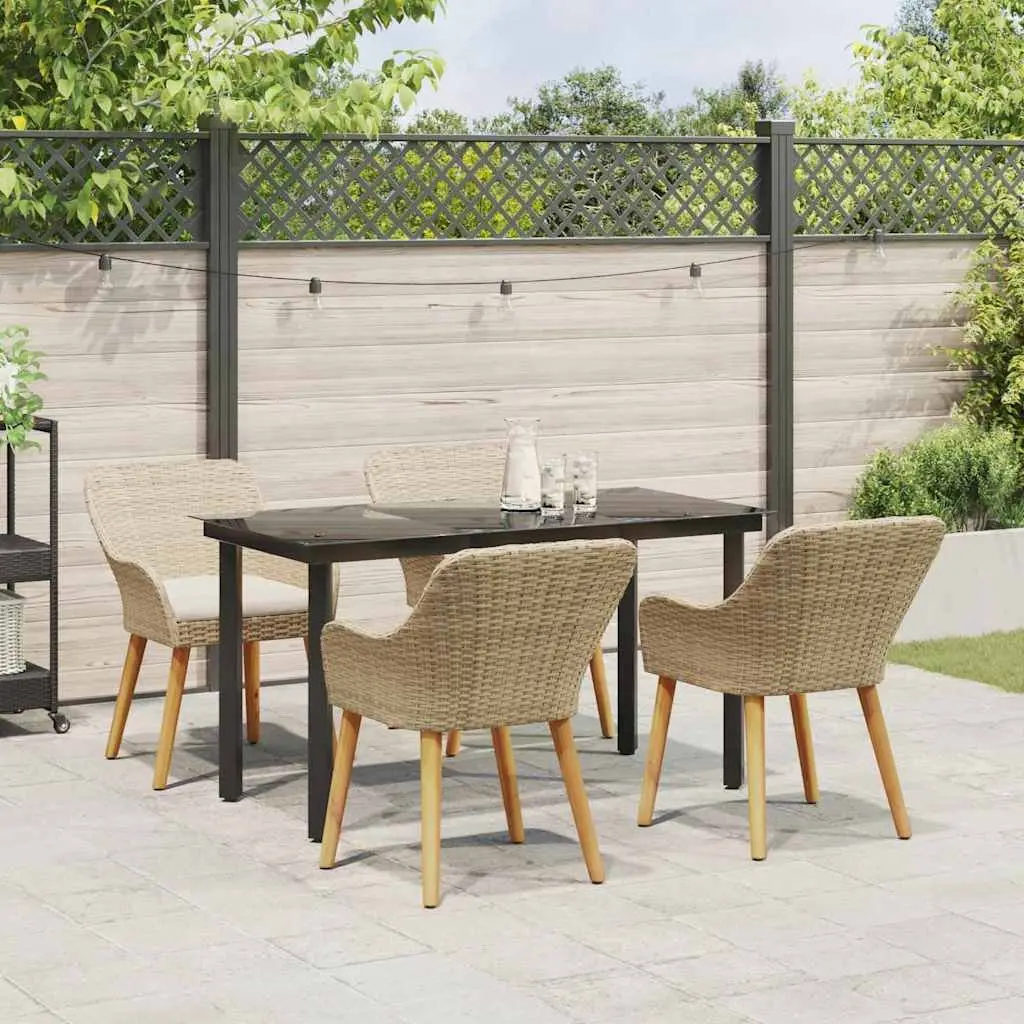 Outdoor Dining Set Poly Rattan 5 Piece Garden Furniture with Cushions Beige