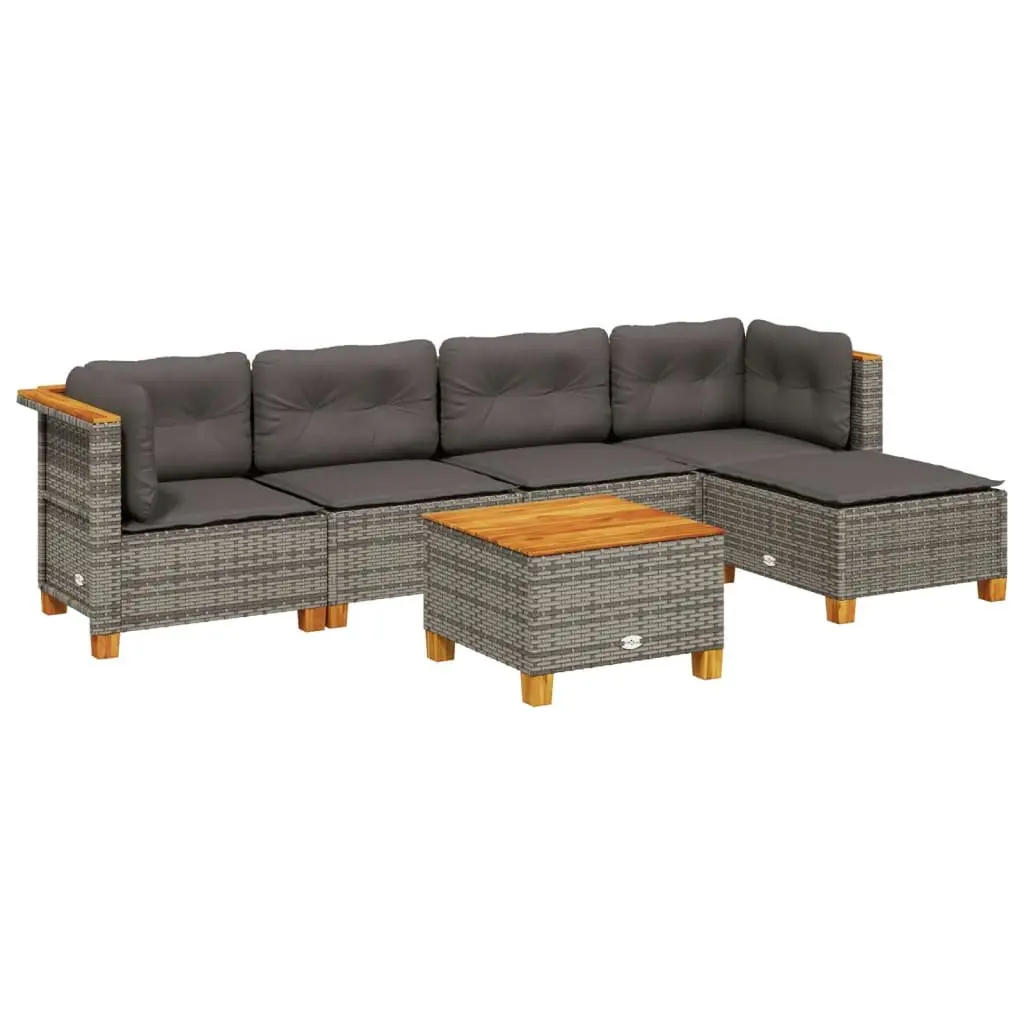 Garden Sofa Set Modular PE Rattan 6 Piece Outdoor Furniture Grey Patio Lounge