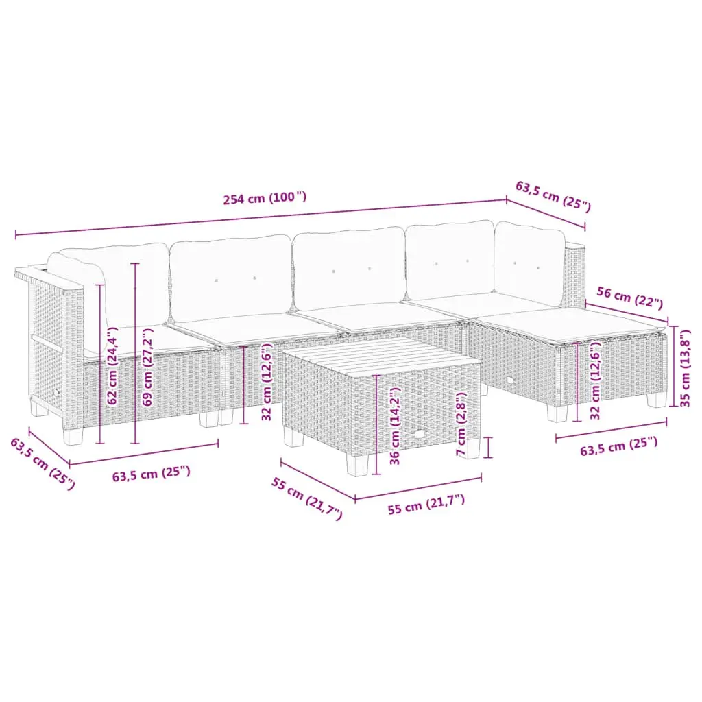 Garden Sofa Set Modular PE Rattan 6 Piece Outdoor Furniture Grey Patio Lounge