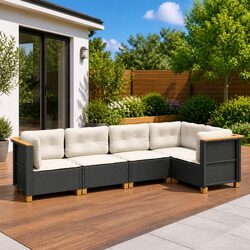 Garden Sofa Set 5 Piece Outdoor Furniture Black Poly Rattan Modular Patio