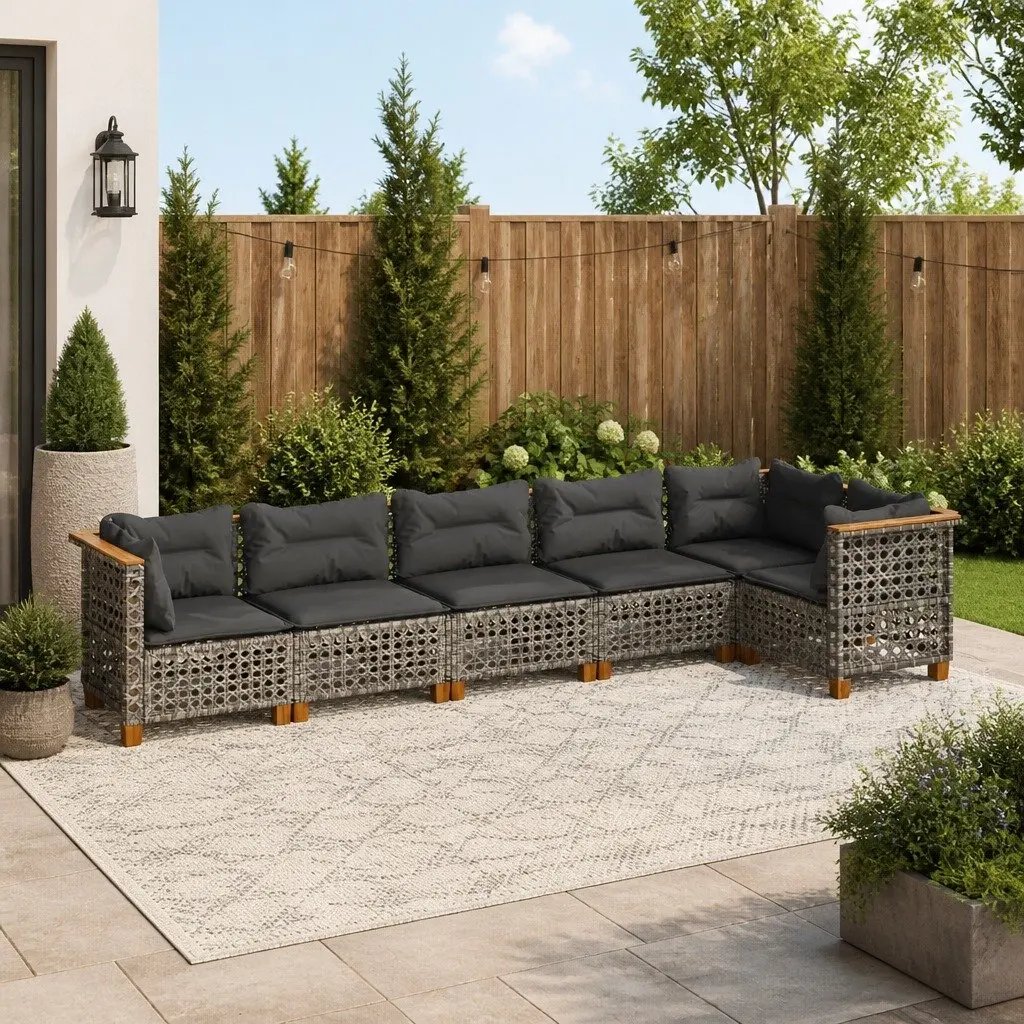 Modular Outdoor Furniture Grey PE Rattan 6 Piece Garden Sofa Set with Cushions