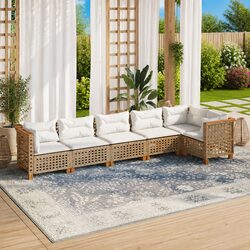 Flexible 6 Piece Beige Outdoor Sofa Set with Cushions
