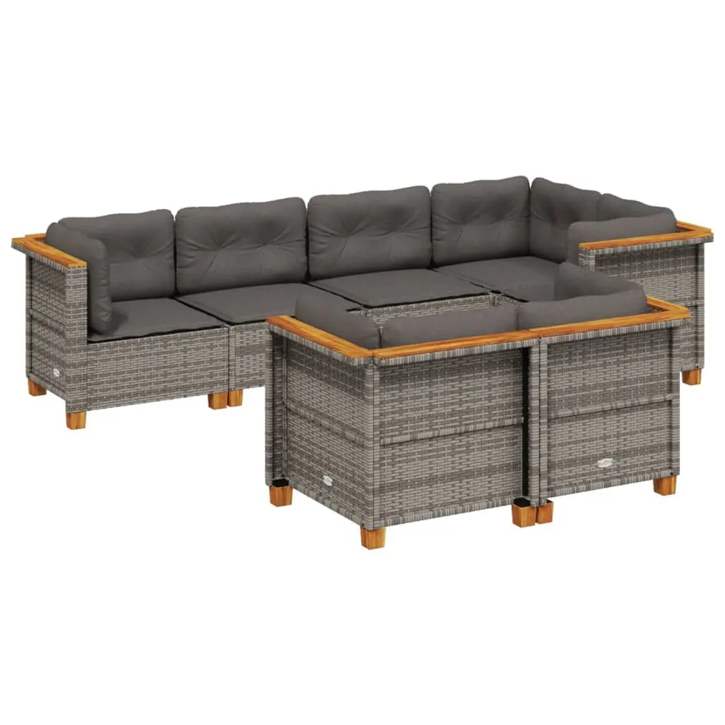 Garden Sofa Set PE Rattan Modular 7 Piece Outdoor Patio Furniture Grey