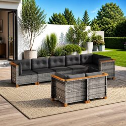 Garden Sofa Set 8 Piece Outdoor Furniture Grey Poly Rattan Modular Patio Seating