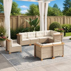 Garden Sofa Set 8 Piece Outdoor Furniture Patio Lounge Beige Poly Rattan