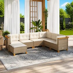 Outdoor Garden Sofa Set 7 Piece Patio Furniture Lounge Beige Cushions Modular
