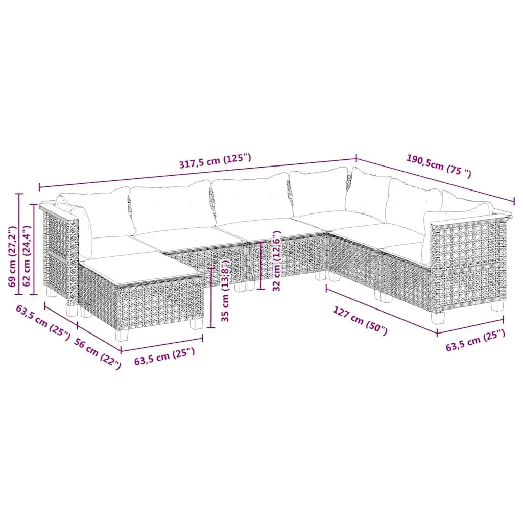 7 Piece Garden Sofa Set PE Rattan Cushions Beige Modular Outdoor Furniture