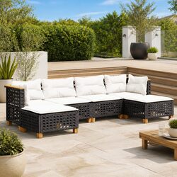 Garden Sofa Set 6 Piece Outdoor Furniture Black Poly Rattan Modular Patio