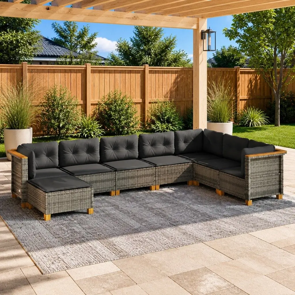 Garden Sofa Set PE Rattan 8 Piece Modular Outdoor Furniture Grey with Cushions