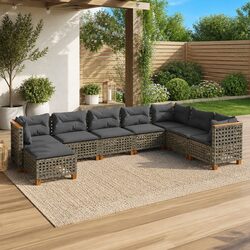 Garden Sofa Set 8 Piece Outdoor Furniture Grey Cushions Modular Patio Rattan