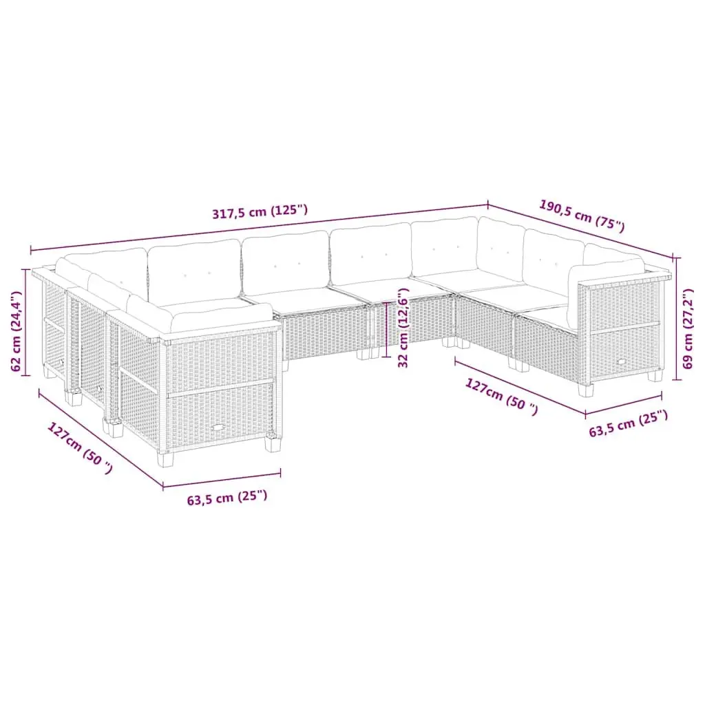 Garden Sofa Set 9 Piece Outdoor Furniture Patio Seating with Cushions Black