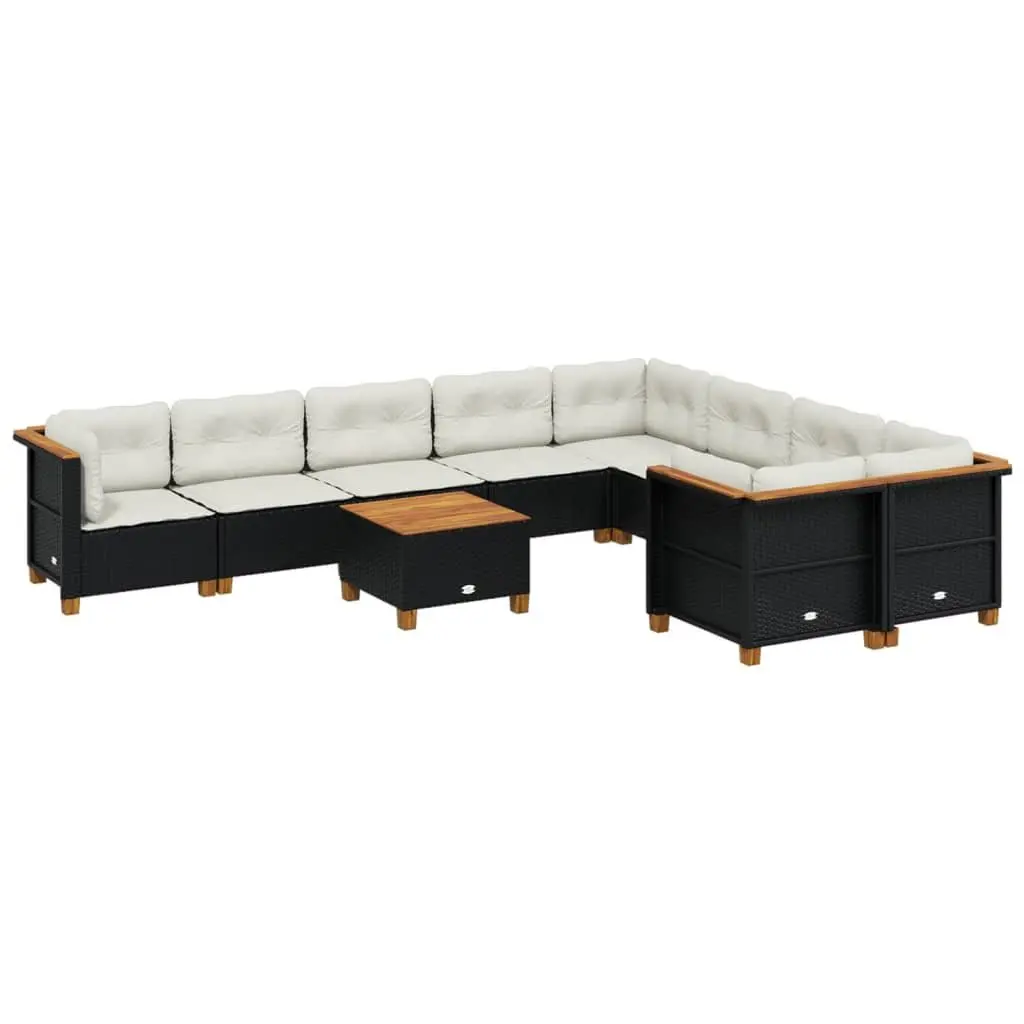10 Piece Modular Sofa Set Black Poly Rattan with Cushions Outdoor Patio Furniture
