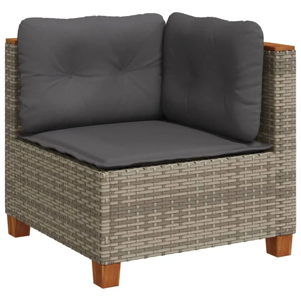 Garden Sofa Set Modular PE Rattan 10 Piece Outdoor Furniture Grey with Acacia Wood Table Top and Padded Cushions