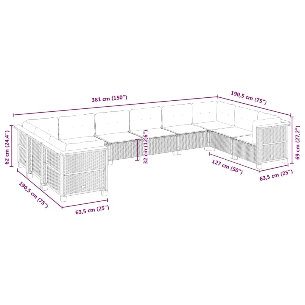 Garden Sofa Set 10 Piece Outdoor Furniture Patio Seating Black Poly Rattan