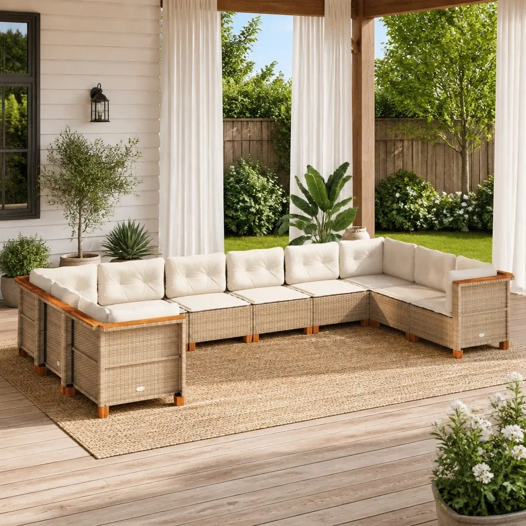10 Piece Modular Outdoor Sofa Set Beige PE Rattan with Cushions for Patio and Garden