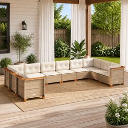 Beige 10 Piece Garden Sofa Set for Outdoor Relaxation