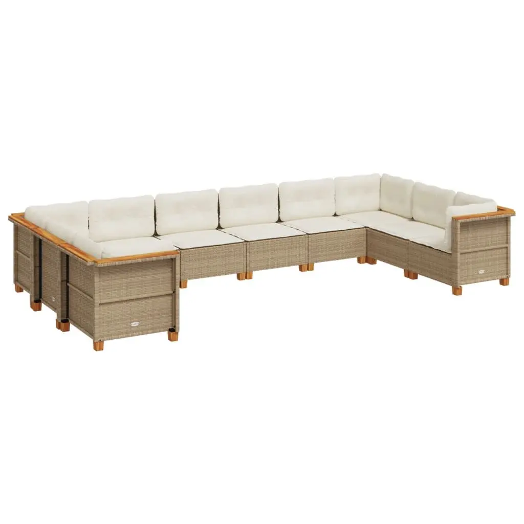 10 Piece Modular Outdoor Sofa Set Beige PE Rattan with Cushions for Patio and Garden