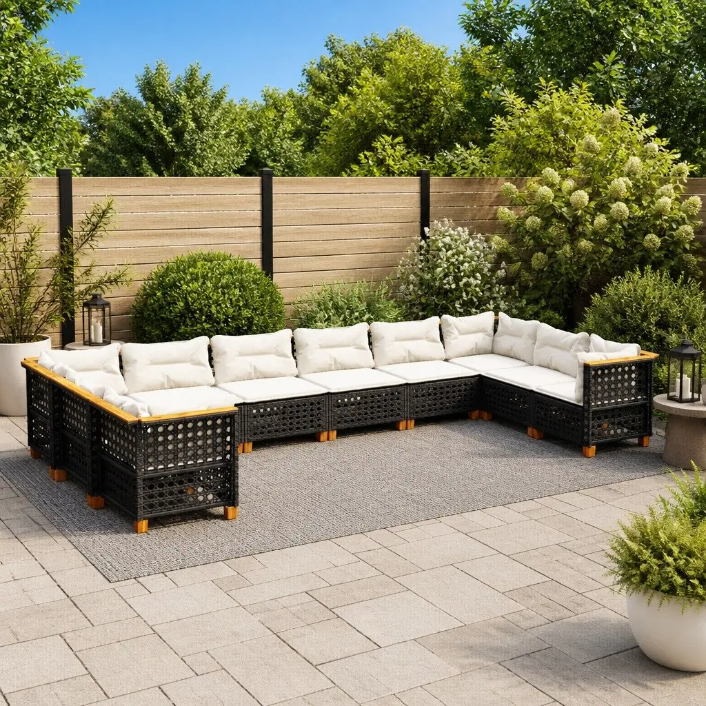 10 Piece Outdoor Garden Sofa Set PE Rattan Modular Black with Cushions