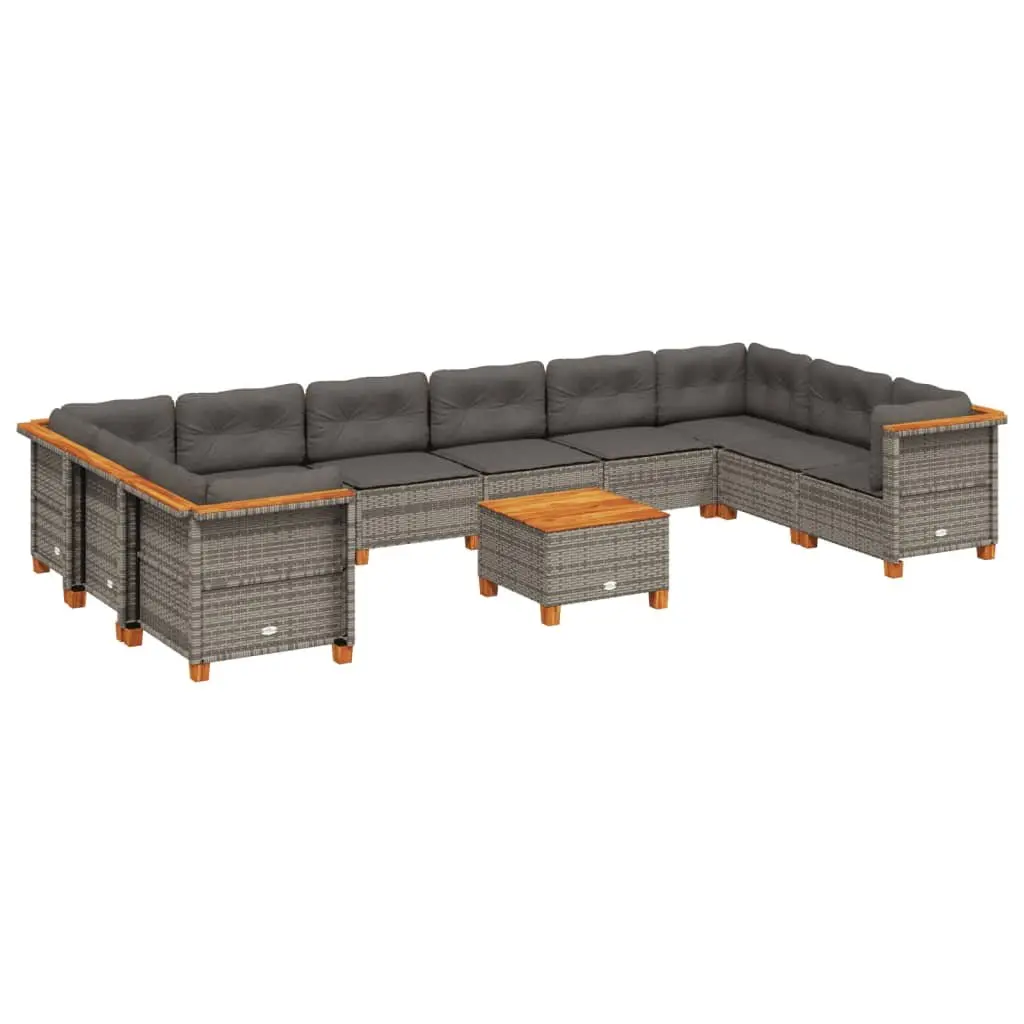 Garden Sofa Set PE Rattan 11 Piece Outdoor Patio Furniture with Cushions Grey