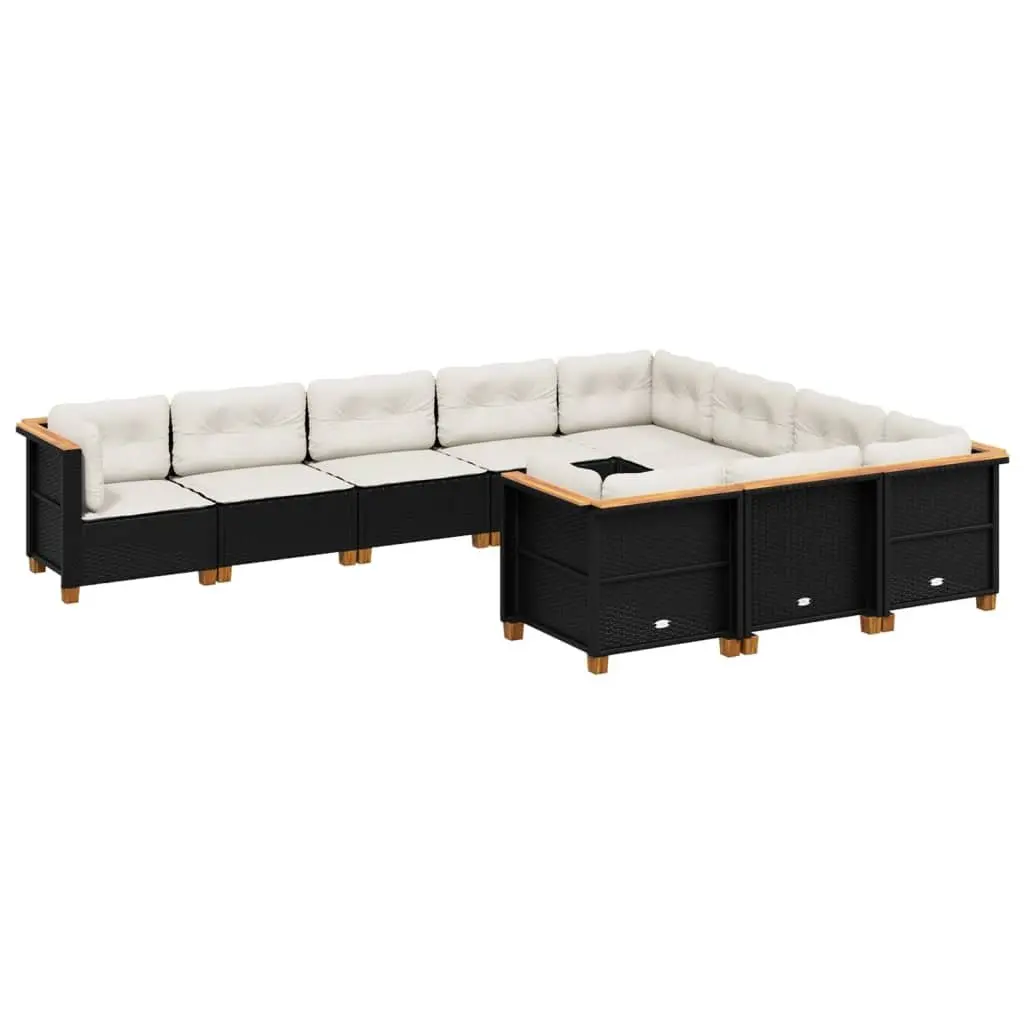 Garden Sofa Set 10 Piece Outdoor Furniture Black Poly Rattan Modular Patio