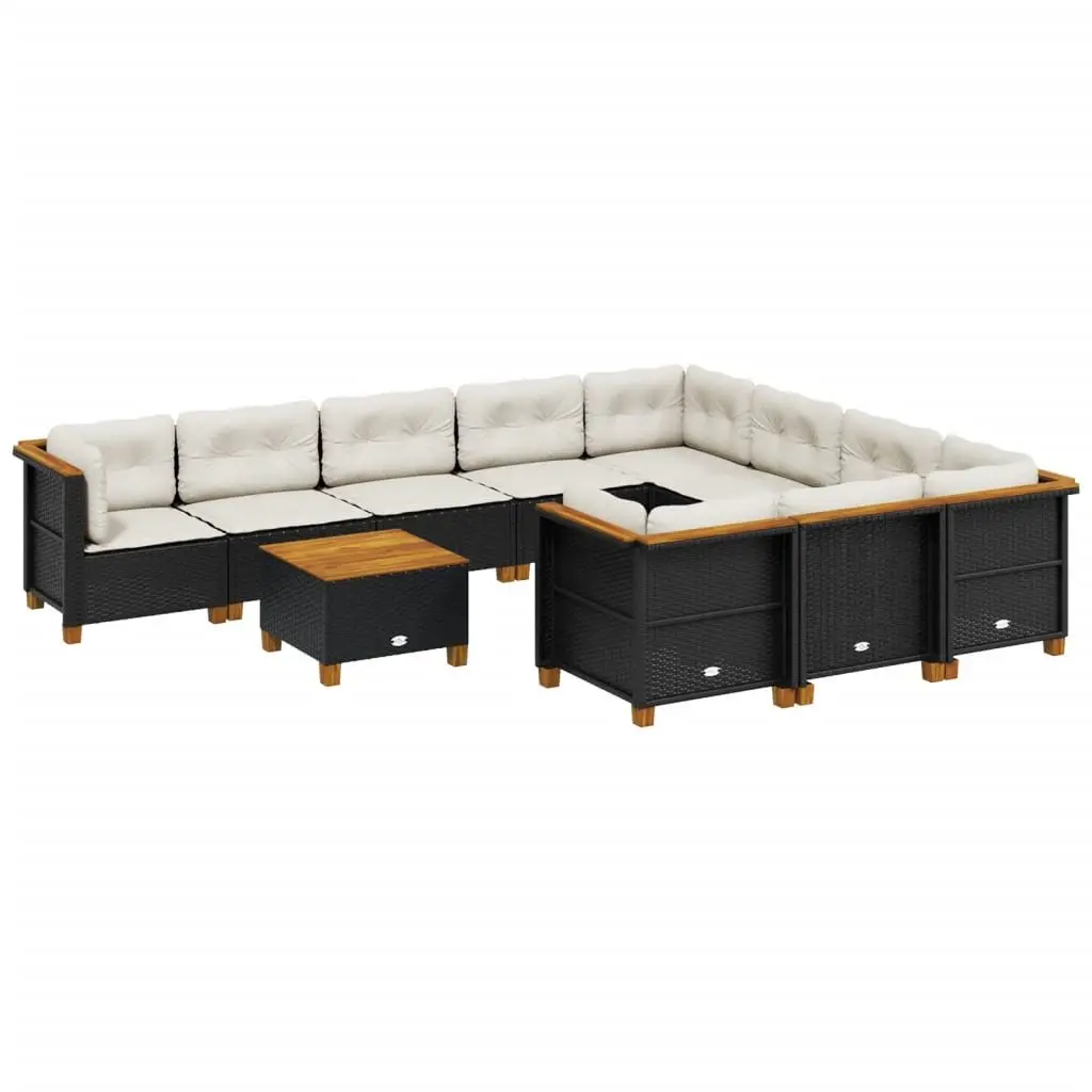 Outdoor Garden Sofa Set PE Rattan 11 Piece Black Modular Furniture