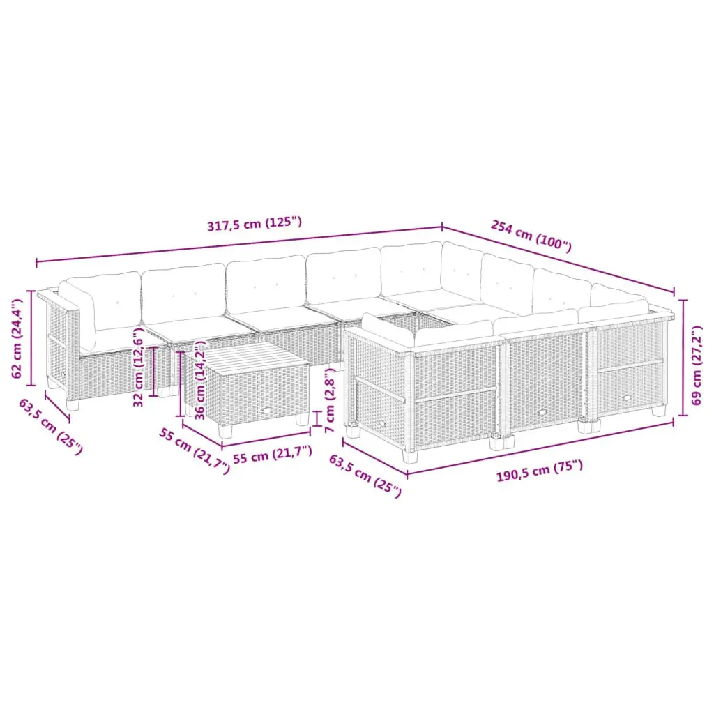 11 Piece Outdoor Sofa Set for Patio or Garden Use