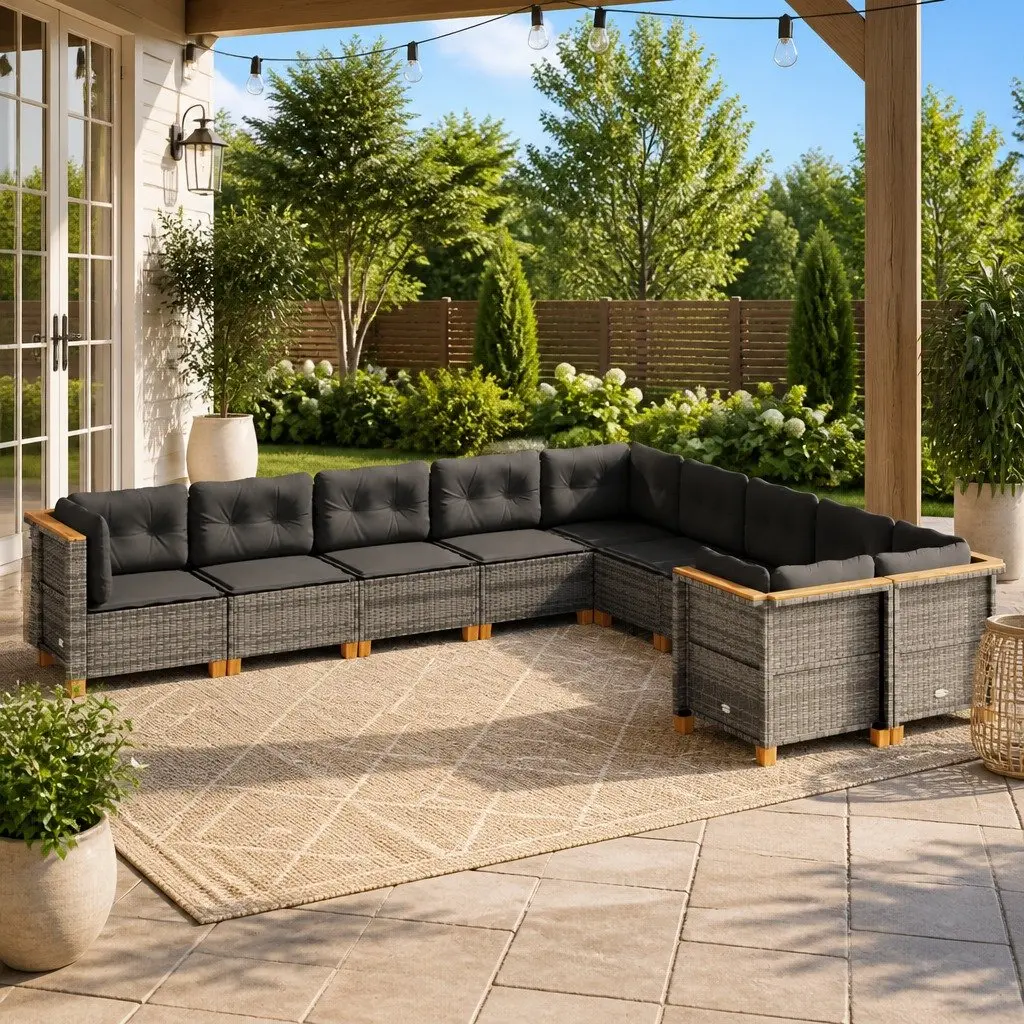 10 Piece Garden Sofa Set PE Rattan Modular Outdoor Patio Furniture Grey