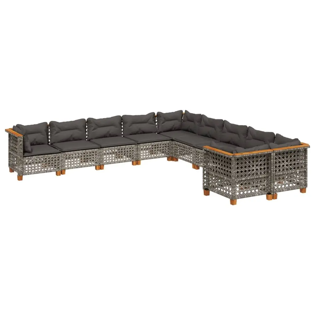 Garden Sofa Set PE Rattan Modular 10 Piece Grey with Cushions