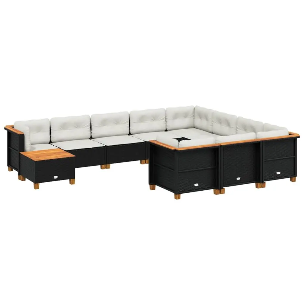 Garden Sofa Set 11 Piece Outdoor Furniture Patio Black Poly Rattan with Cushions