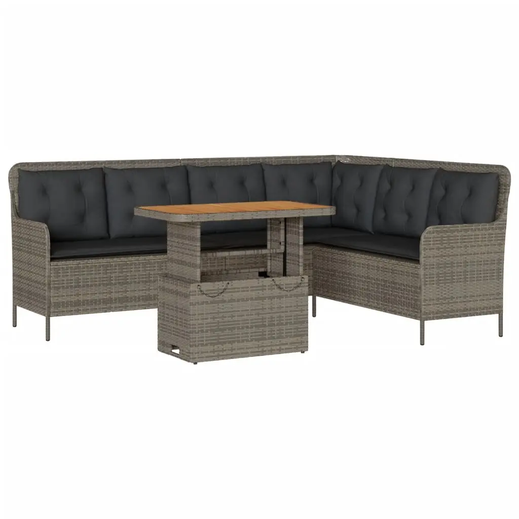 Garden Sofa Set 2 Piece Grey PE Rattan Outdoor Furniture with Acacia Wood Tabletop and Cushions